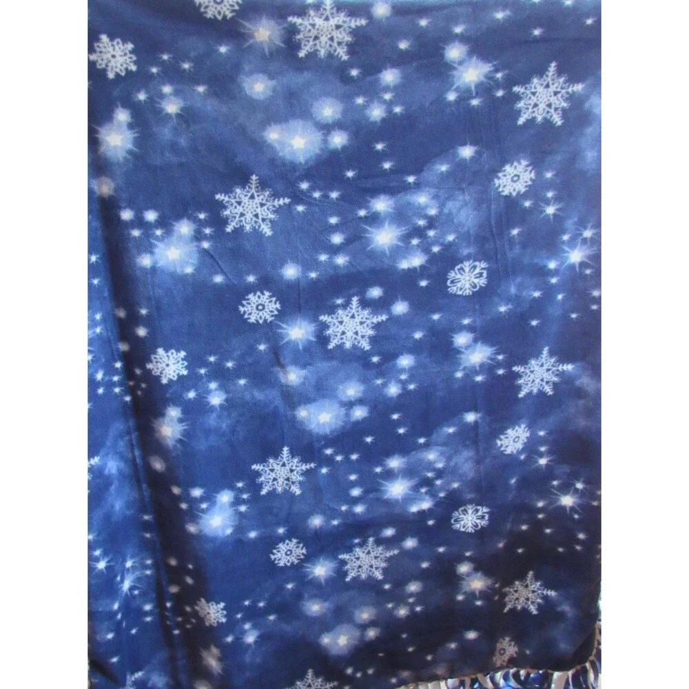 Snowflake Winter Holiday Santa Animals Angel Blue Fleece Handmade Tie Blanket